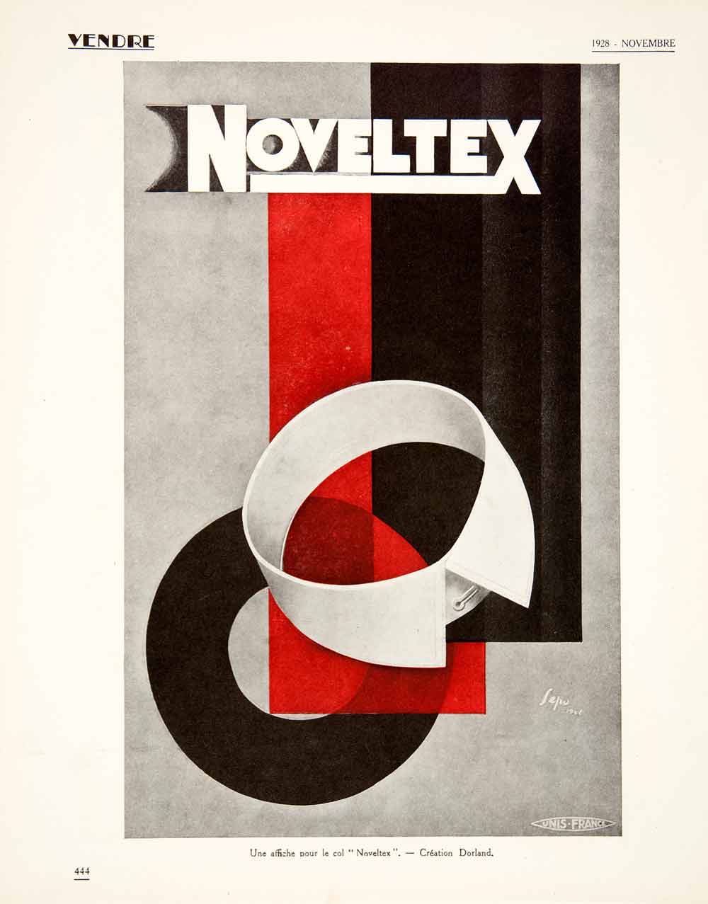 1928 Print Noveltex Mens Collar French Art Deco Advertising illustration VEN5