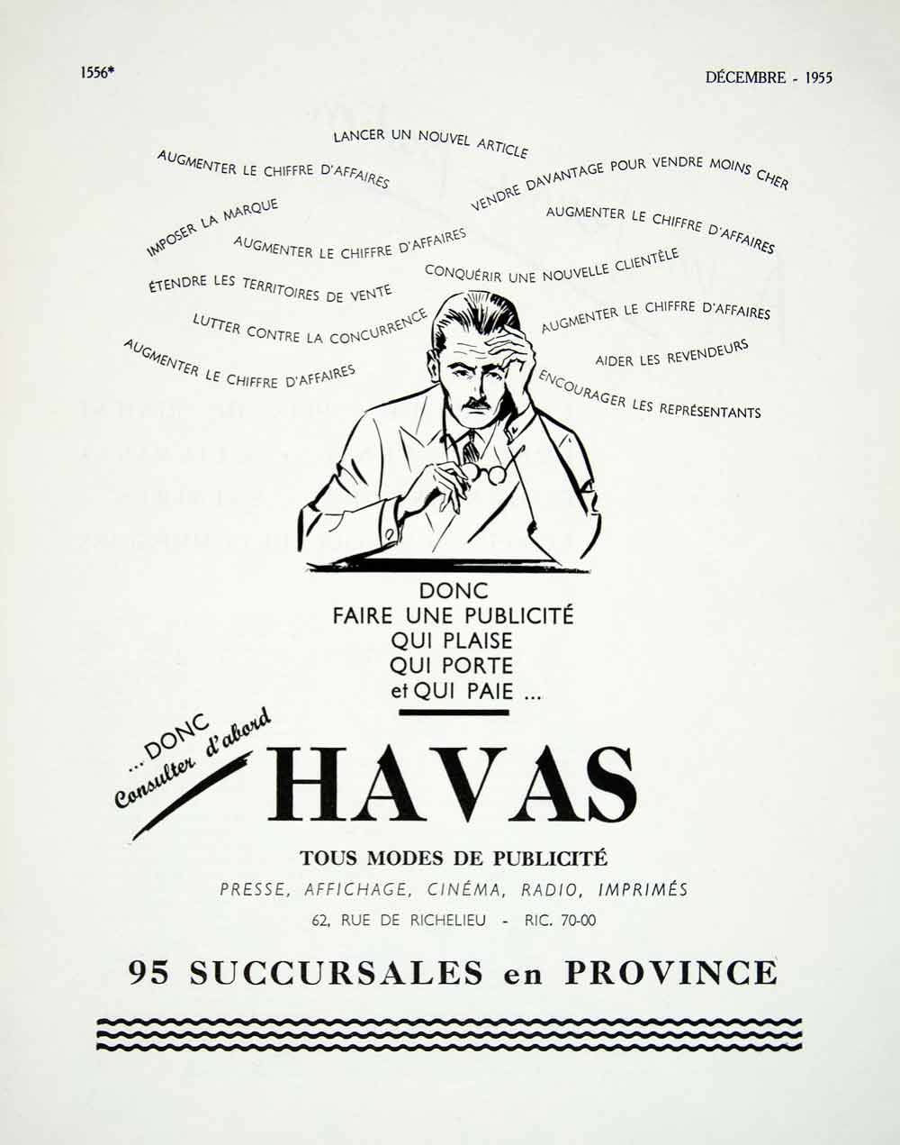 1955 Ad Havas Advertising French Marketing 95 Succursales en Province VEN6