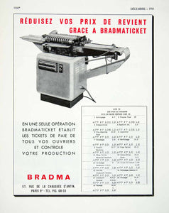 1955 Ad Bradma Bradmaticket Machine Paystub Machine Industrial French VEN6