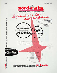 1955 Ad Nord-Matin Pas de Calais Regie-Presse Newspaper Circulation French VEN6