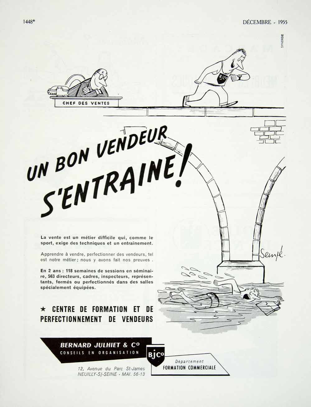 1955 Ad Sempe Bernard Julhiet French Advertising Training Vendors Swimming VEN6
