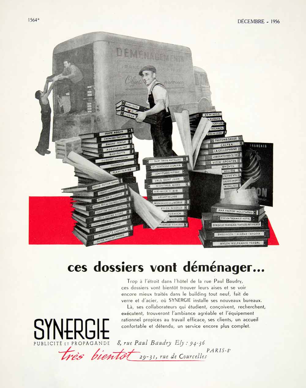 1956 Ad Synergie Paul Baudry French Advertising Agency Publicity Moving VEN6