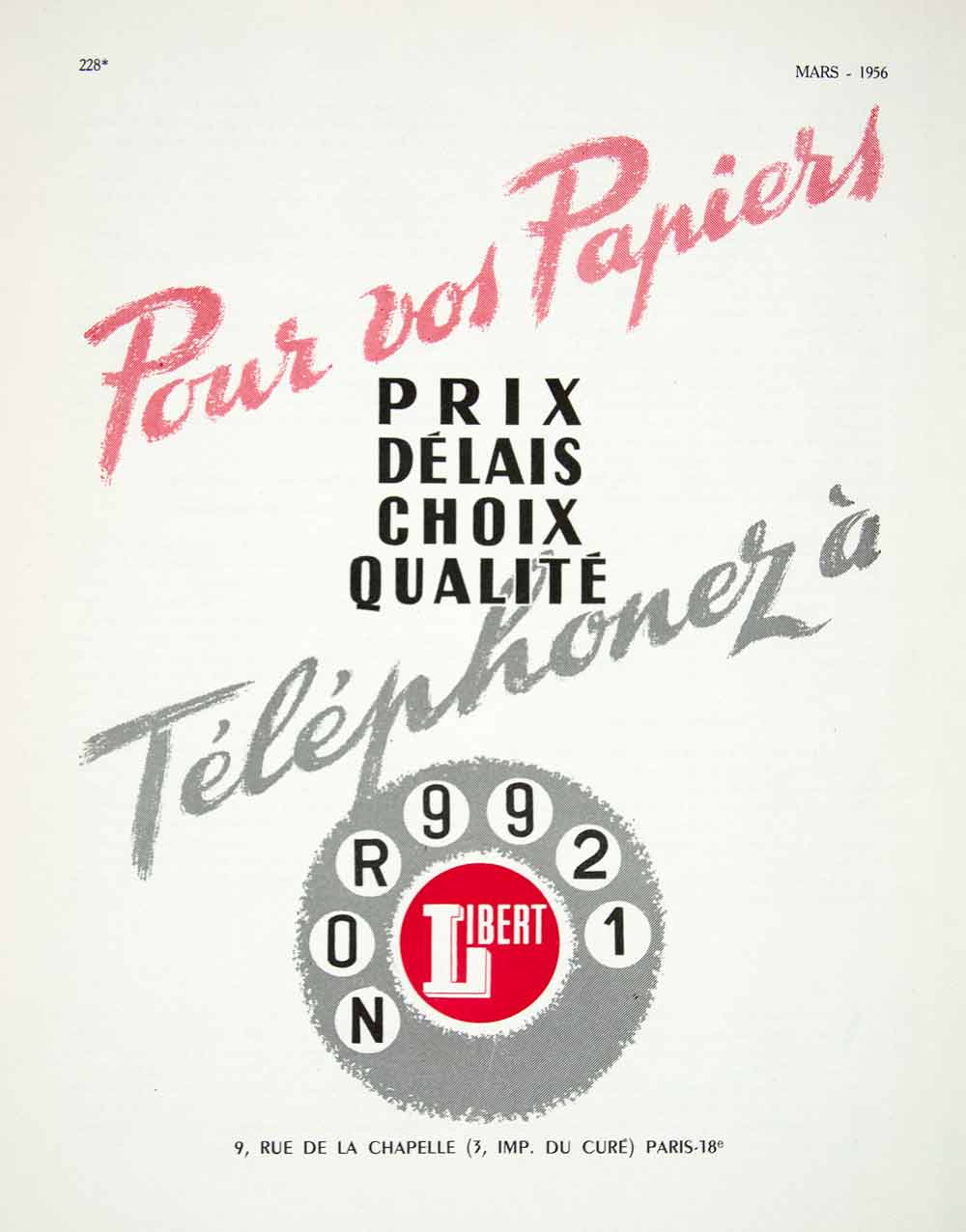 1956 Ad Telephonez French Advertising Papiers Rotary Libert NOR9921 VEN6
