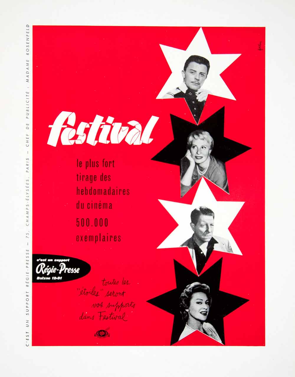 1956 Ad Festival Cinema Advertisement French Stars Fortin Advertising VEN6