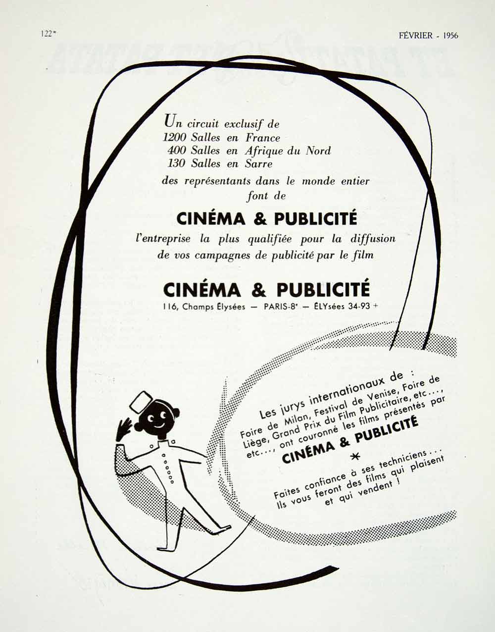 1956 Ad Cinema Publicite French Movies Film Industry Black Advertising VEN6