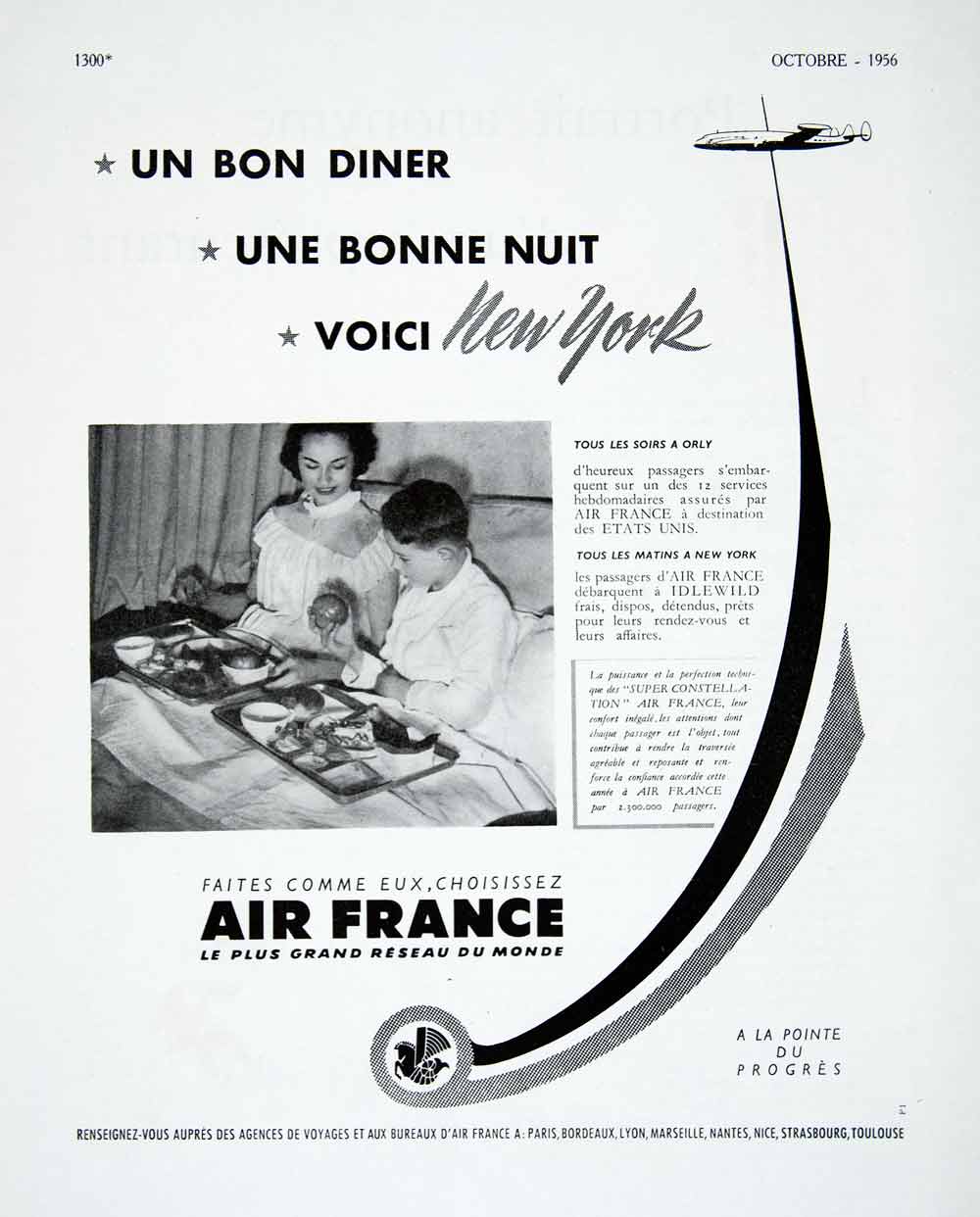 1956 Ad Air France Idlewild Airplane Travel New York Orly Aeroplane Mother VEN6