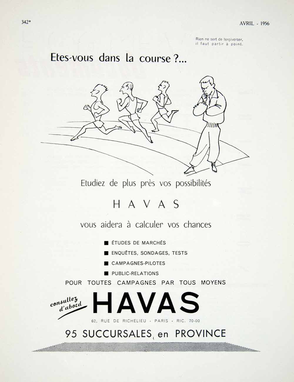 1956 Ad Havas French Advertising Agency Race Runners Running Firm Marketing VEN6