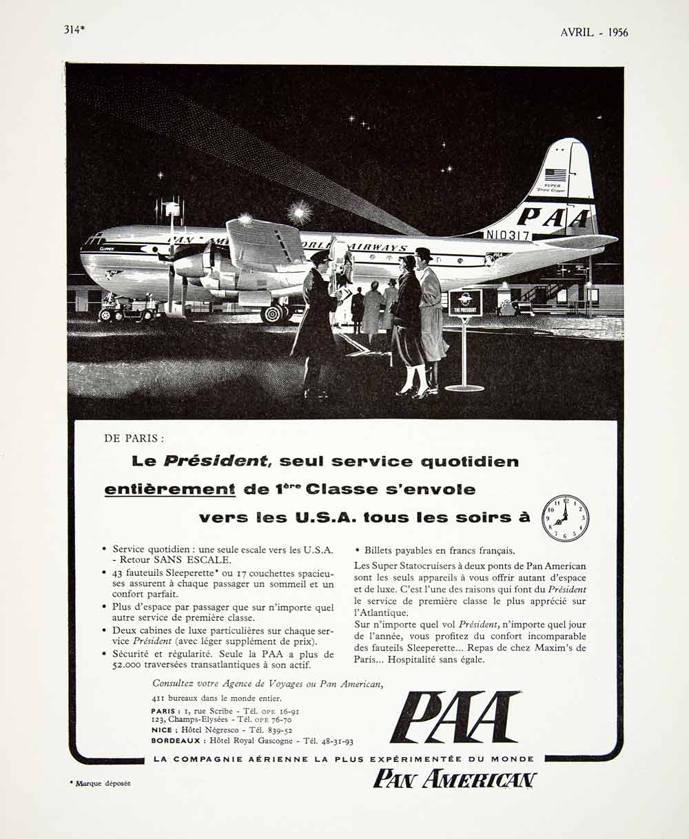 1956 Ad Pan American PAA President Sleeperette Super Stratocruiser Airline VEN6