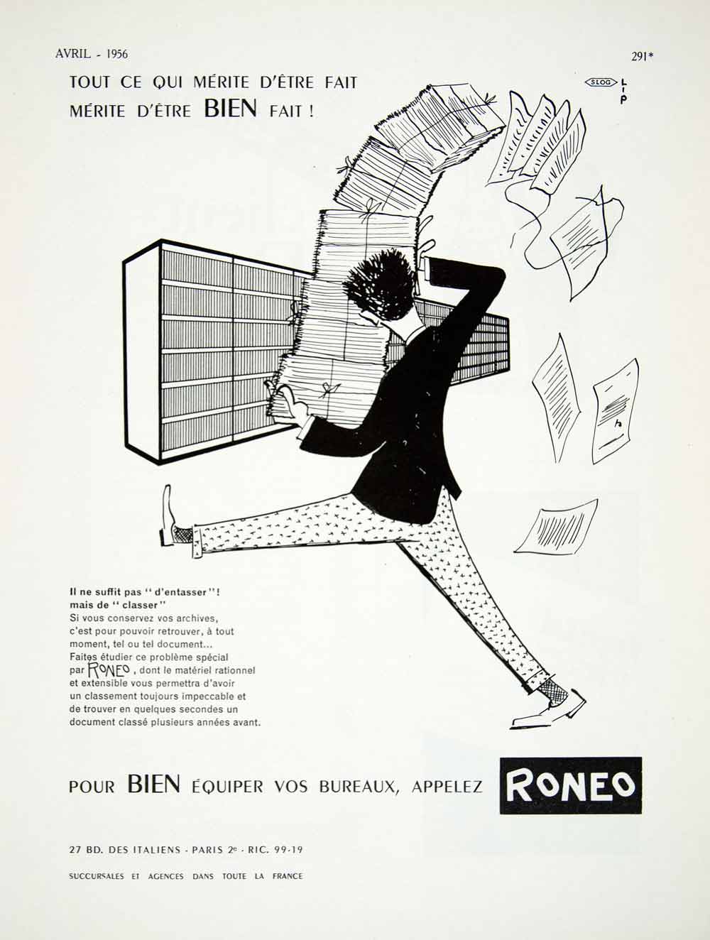 1956 Ad Roneo Office Furniture Stack Falling Filing Cabinet Archives VEN6