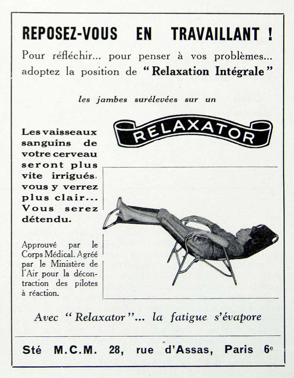1955 Ad Relaxator French Reclining Chair Elevated Feet Legs Health Relaxing VEN6