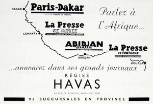1955 Ad Havas Paris-Daker Abidjan French West African Newspaper Conakry VEN6