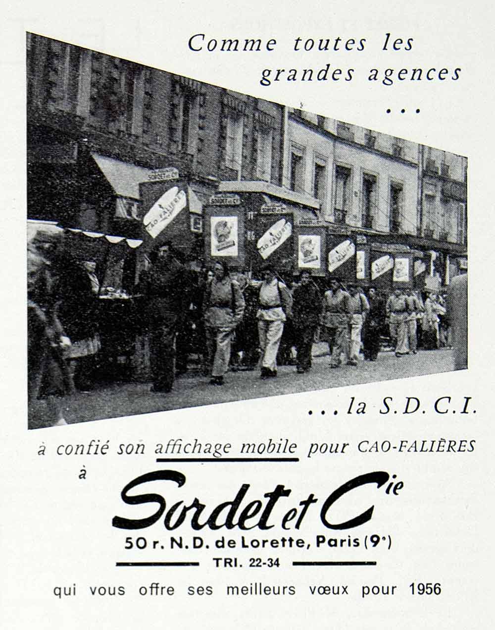 1955 Ad Sordet SDCI Cao-Falieres Mobile Advertising Agency Sign Placards VEN6