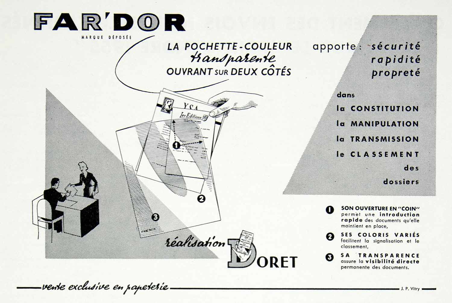 1955 Ad Far-Dor Doret Color Pochette Clear Folder Transparent French File VEN6