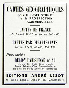 1955 Ad Andre Lesot Maps Statistical France French Departements 10 Rue VEN6