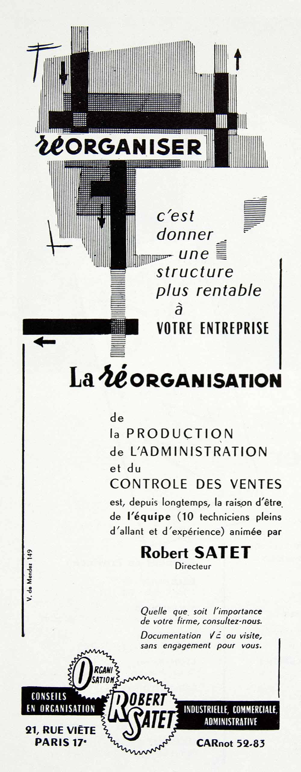 1955 Ad Reorganisation Robert Satet 21 Rue Viete French Organization VEN6