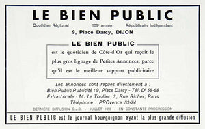 1955 Ad Le Bien Public French newspaper 9 Place Darcy Dijon Advertising OJD VEN6