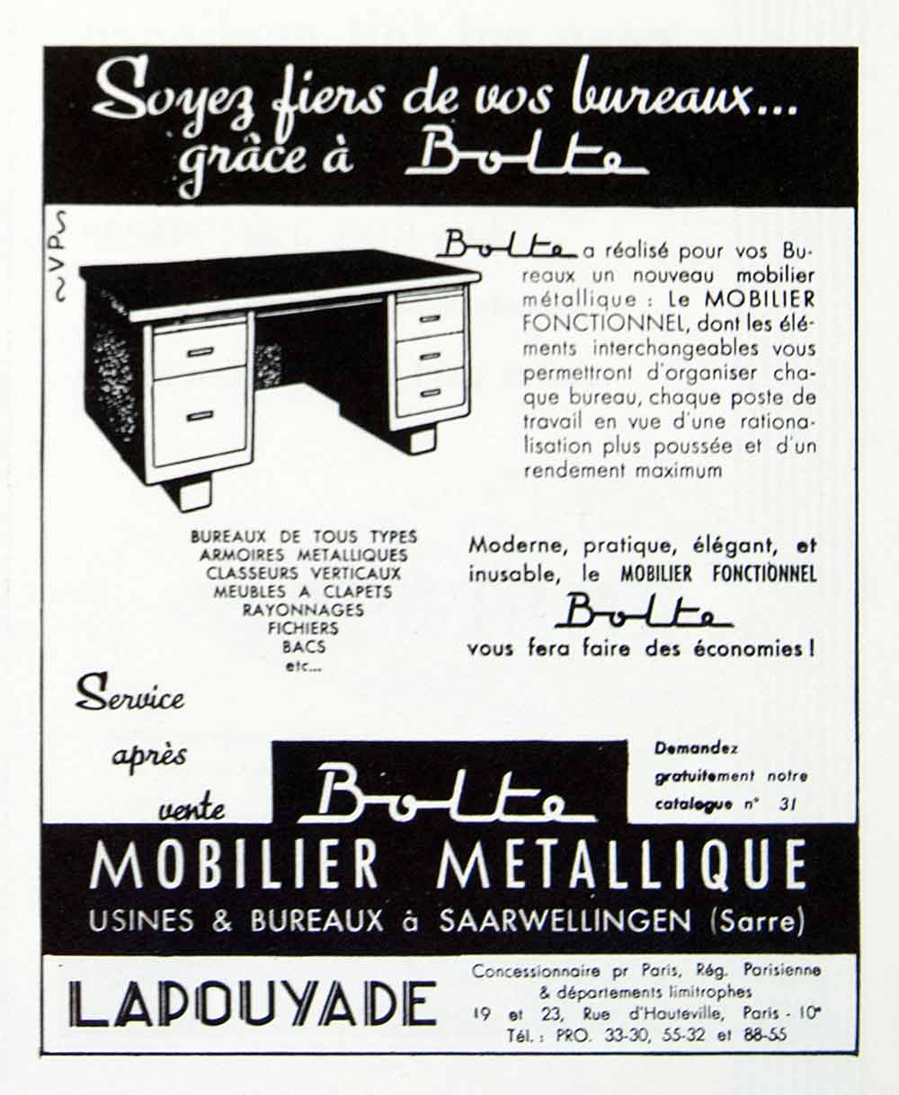 1955 Ad Bolte Lapouyade Mobilier Metallique Desk Furniture Office French VEN6