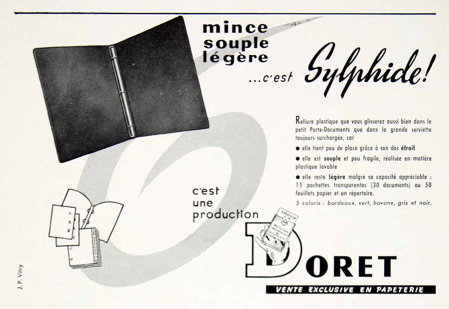 1956 Ad Doret Sylphide Folder Binder French Office Stationary Business VEN6