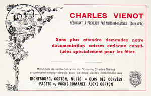 1956 Ad Charles Vienot Wine Alcohol Drink French Case Bottle Gift Fifties VEN6