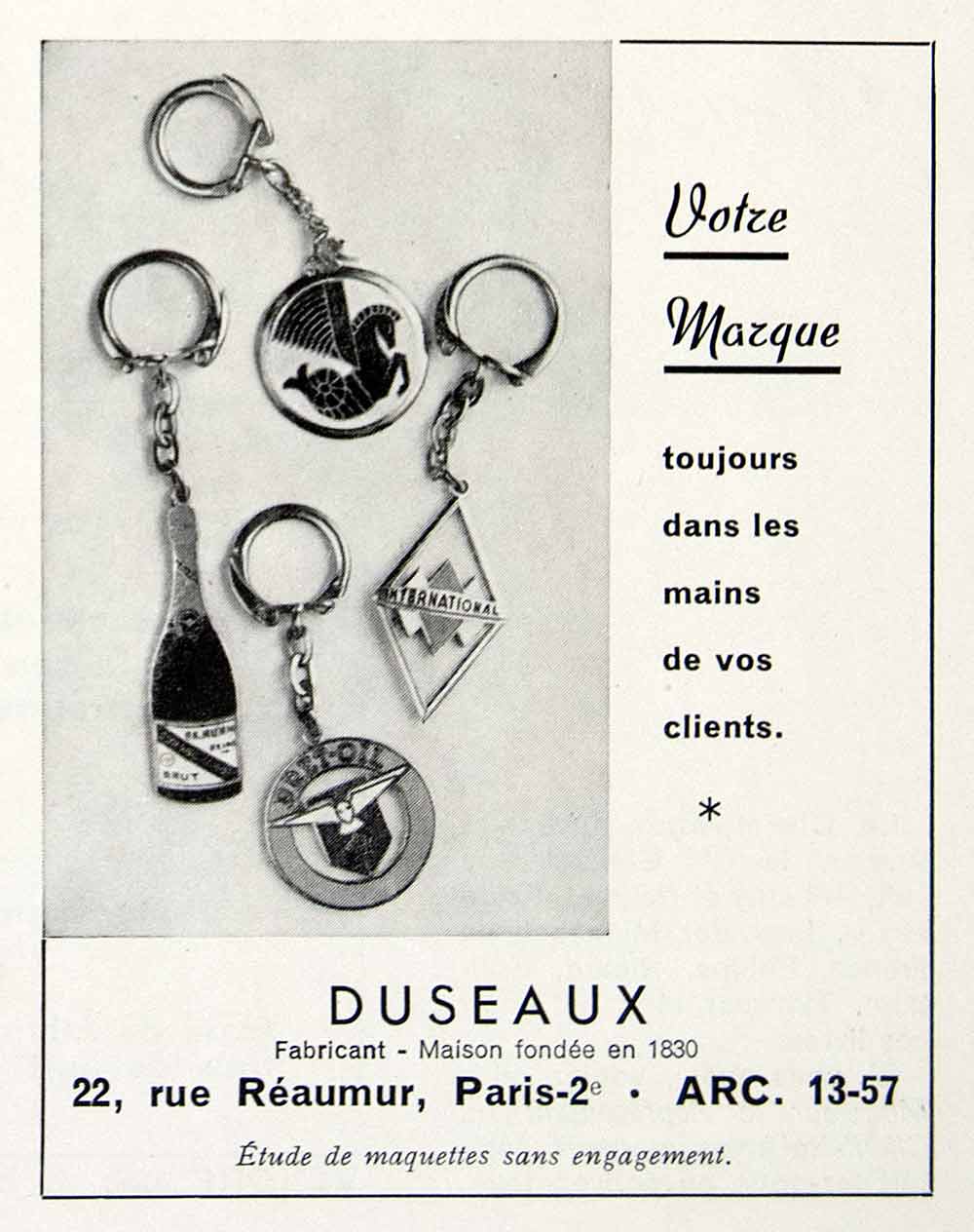 1956 Ad Duseaux Keychain Gift Business French Fifties Gifts Brand Trinket VEN6