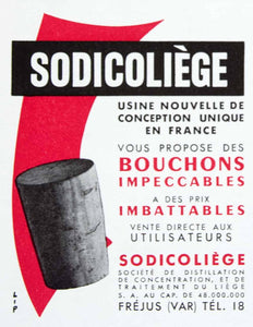 1956 Ad Sodicoliege Corks French Bouchons Red Frejus Vendor Distillers VEN6
