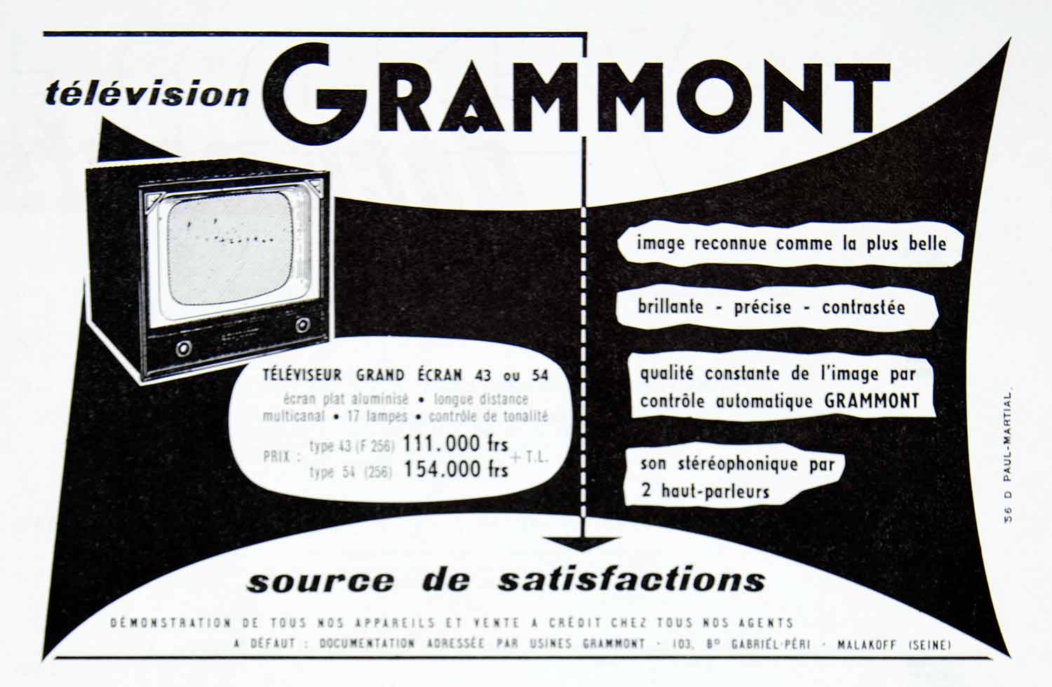 1956 Ad Grammont Television French Fifties Technology Vintage Televiseur VEN6