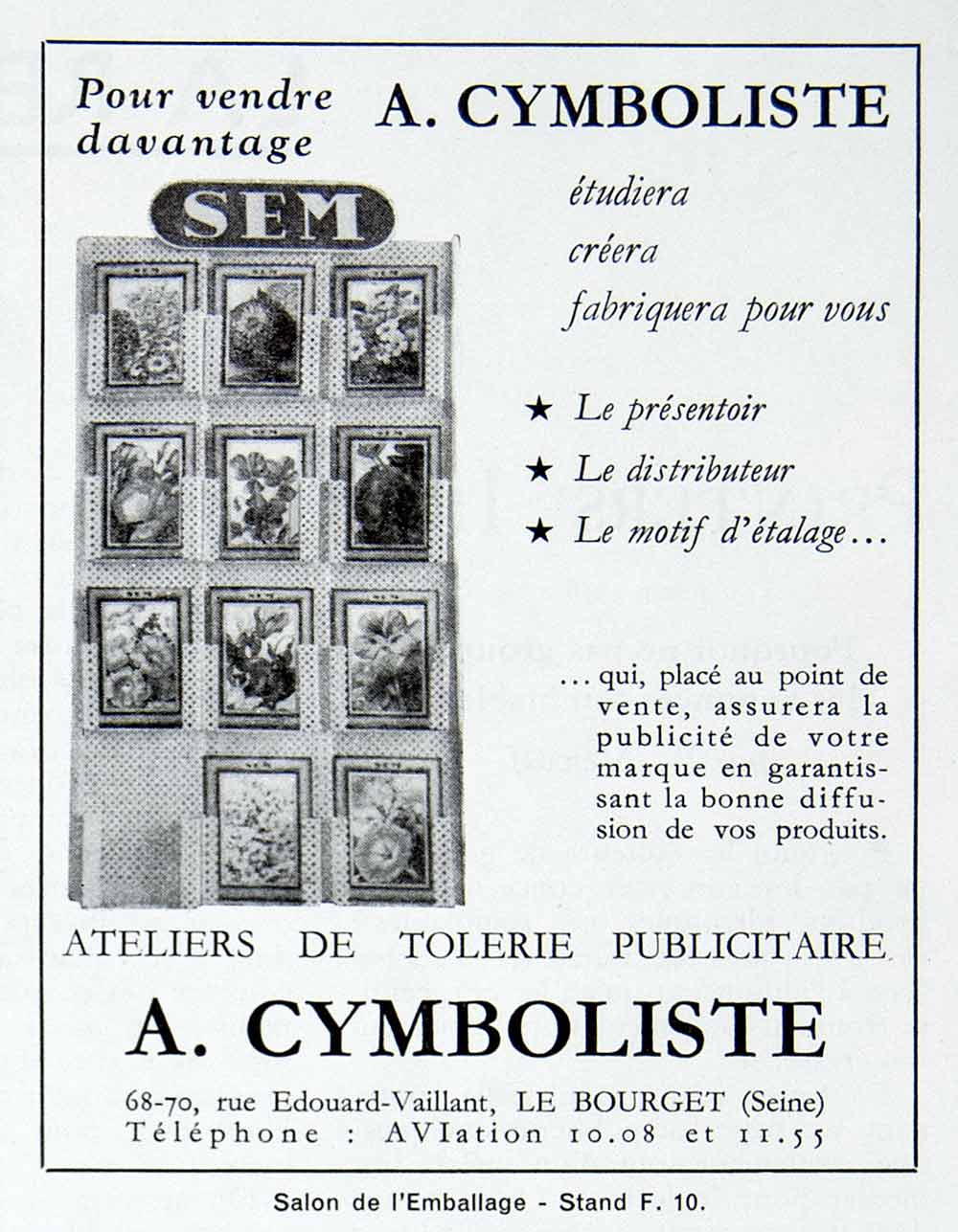 1956 Ad Cymboliste Custom Display Shelving French SEM Marketing Branding VEN6