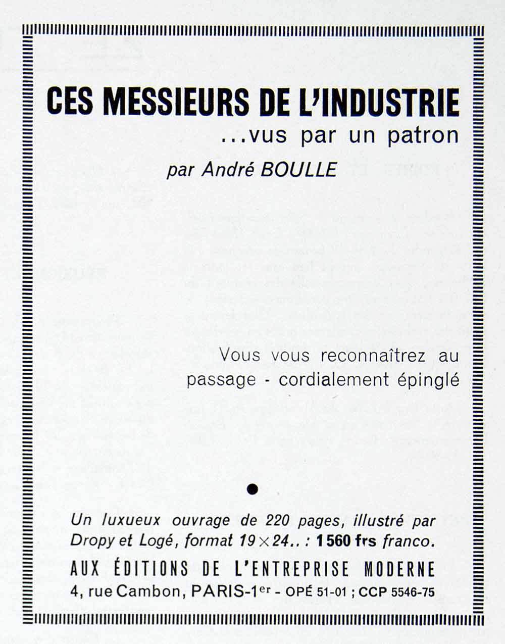 1956 Ad Andre Boulle 4 Rue Cambon Messieurs Industrie French Entreprise VEN6