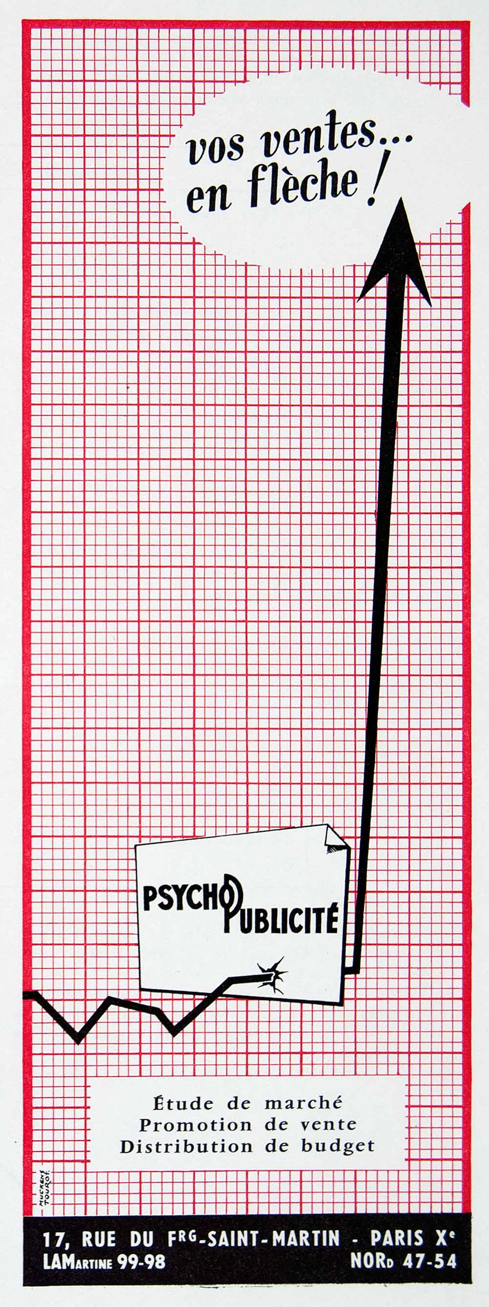 1956 Ad Psycho Publicite Graph French Arrow Advertising Agency Fifties VEN6