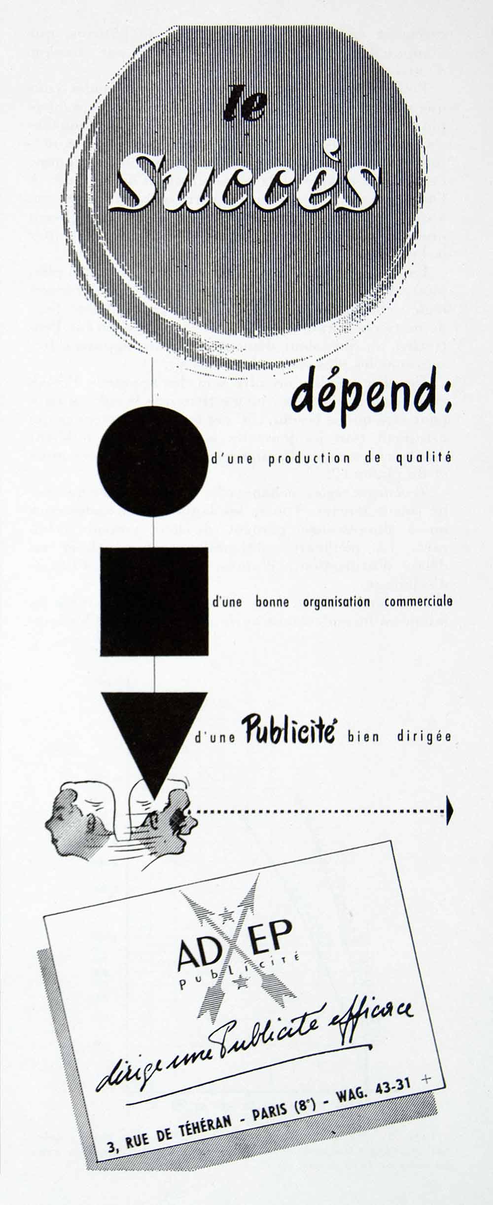 1956 Ad ADEP Publicite French Advertising Agency 3 Rue Teheran Paris VEN6