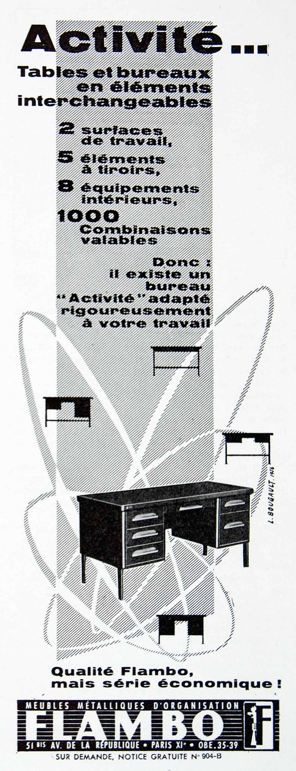 1956 Ad Flambo Fifties Tables Desks Furniture French Metallic VEN6