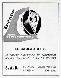 1956 Ad Coin Purse Holder Present S.A.B. 14 Ave Claude-Vellefaux Tresor VEN6