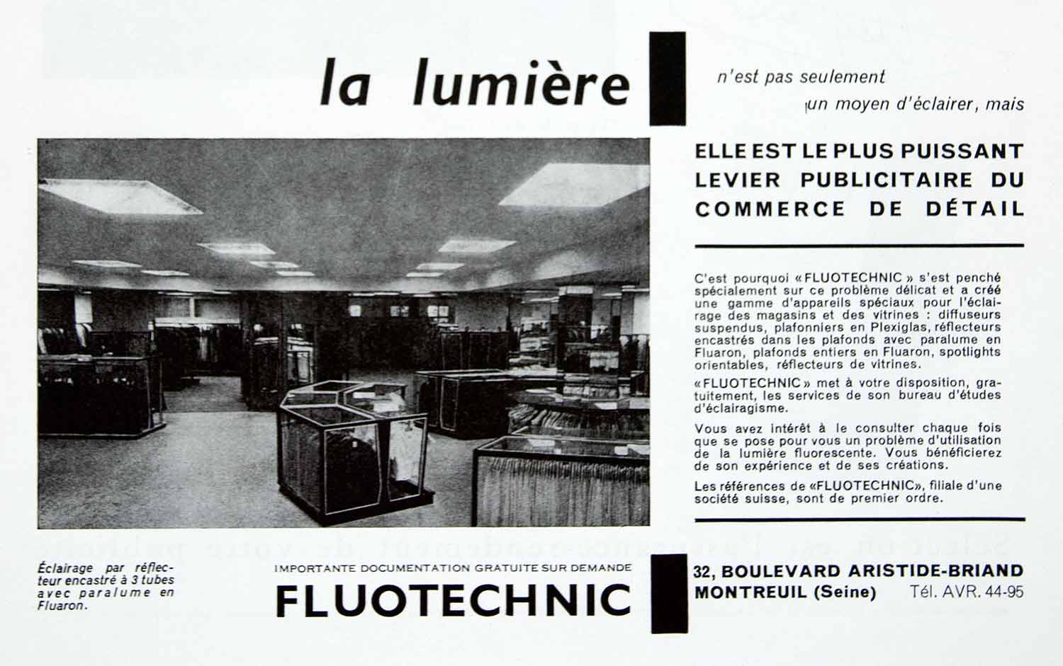 1956 Ad Fluotechnic Fluorescent Lighting French Aristide-Briand Fifties VEN6