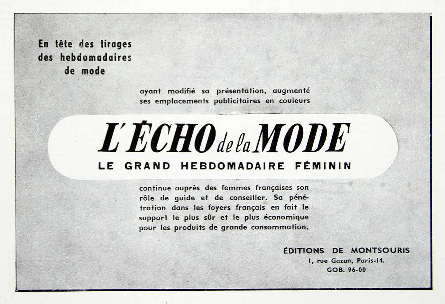 1956 Ad L'Echo de la Mode French Newspaper Female Women Fifties Fashion VEN6