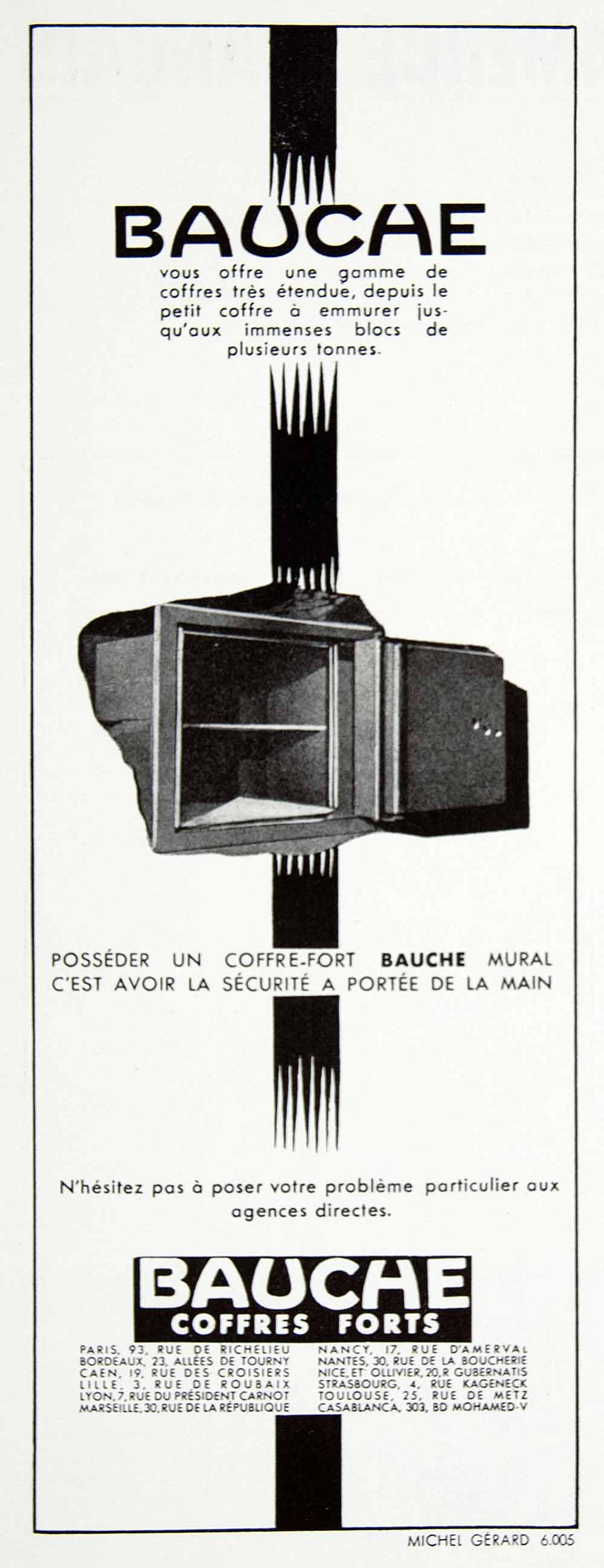 1956 Ad Bauche Wall Safe French Security Fifties Coffre Fort Vintage Lock VEN6
