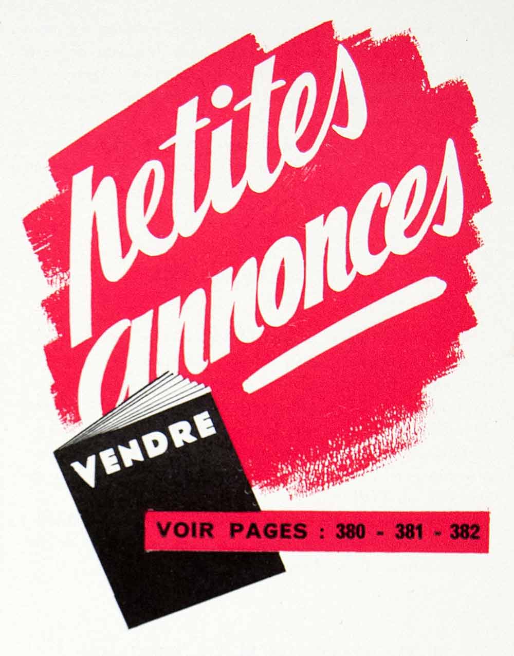 1956 Ad Vendres Petits Annonces Advertising Red French Advertisements VEN6