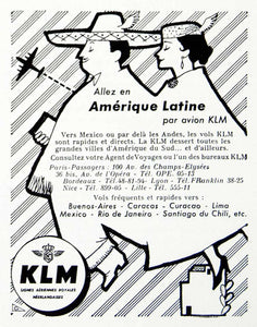 1956 Ad Latin America KLM Netherlands Airline Air Travel Couple Flying VEN6