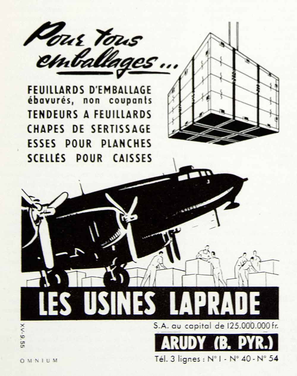 1956 Ad Usines Laprade Packaging French Airplane Box Aeroplane Shipping VEN6