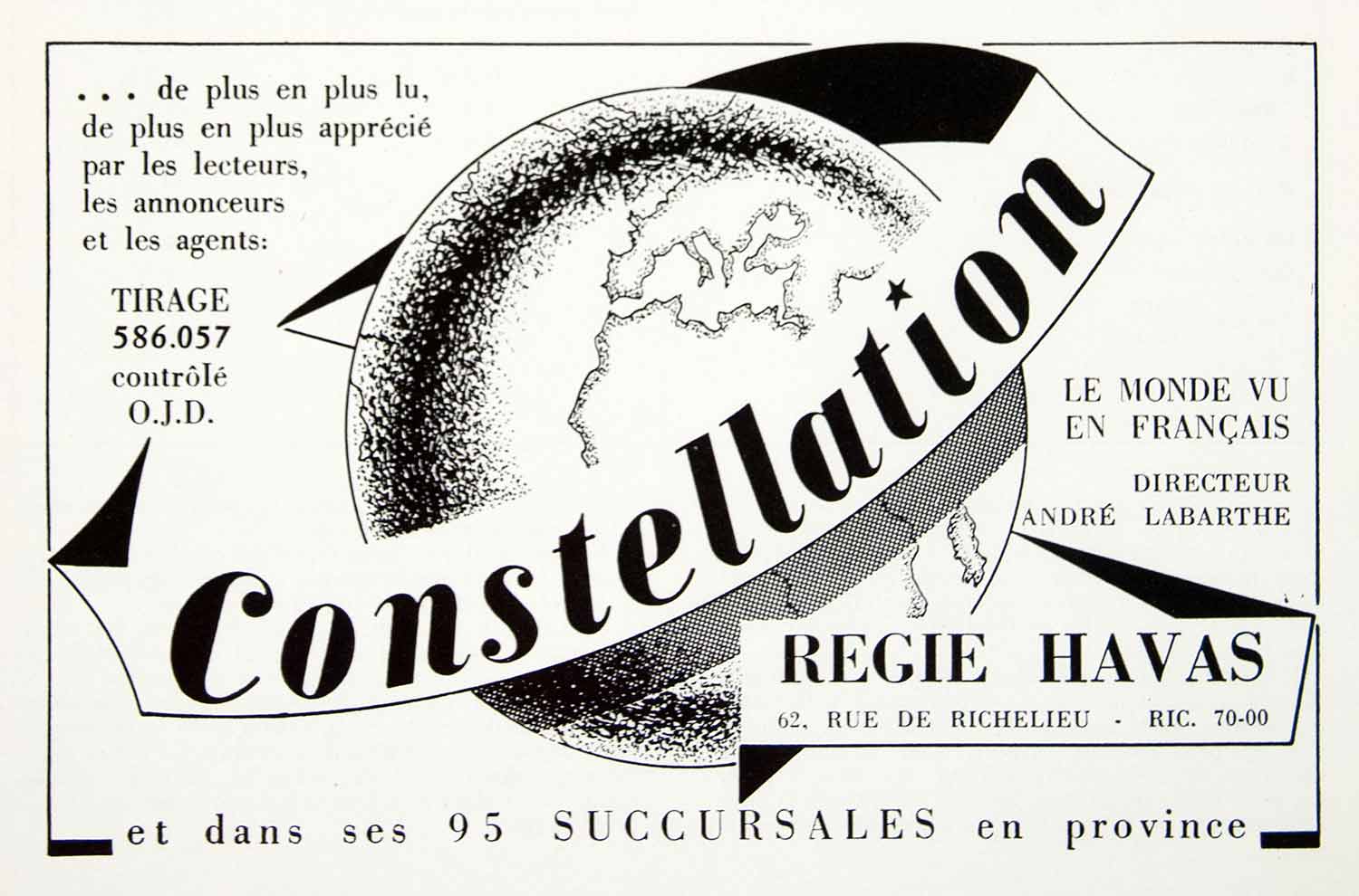 1956 Ad Regie Havas French Advertising Agency Constellation Andre Labarthe VEN6