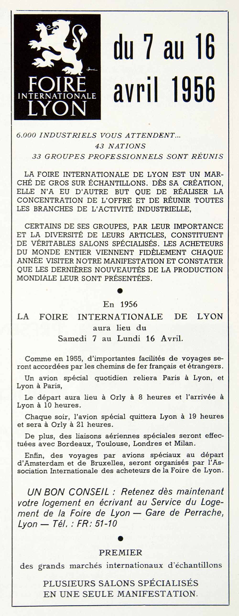 1956 Ad Foire Internationale Lyon French Trade Show Fair Exposition VEN6