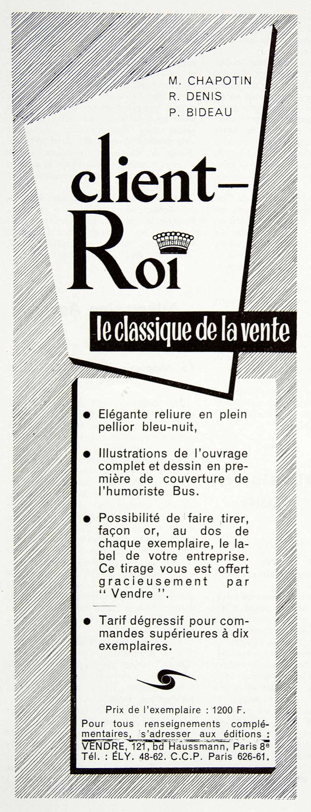 1956 Ad Client-Roi Chapotin Denis Bideau Sales Marketing Customer French VEN6