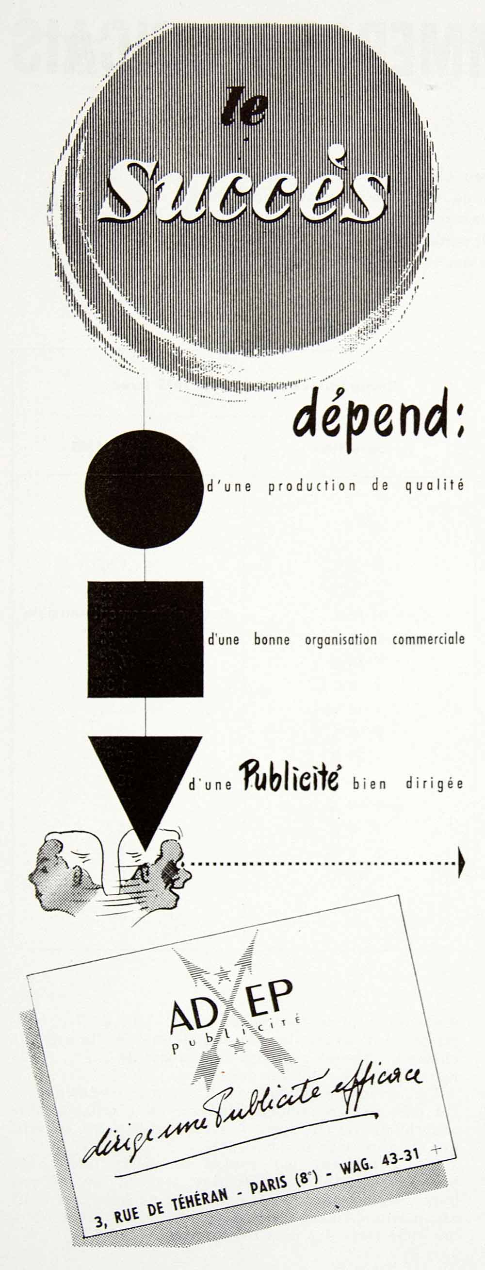 1956 Ad ADEP French Advertising Agency Shapes 3 Rue Teheran Fifties VEN6