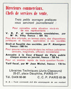 1956 Ad Librairies Techniques Vitry Alamigeon Jean Michel Financial Fiscal VEN6