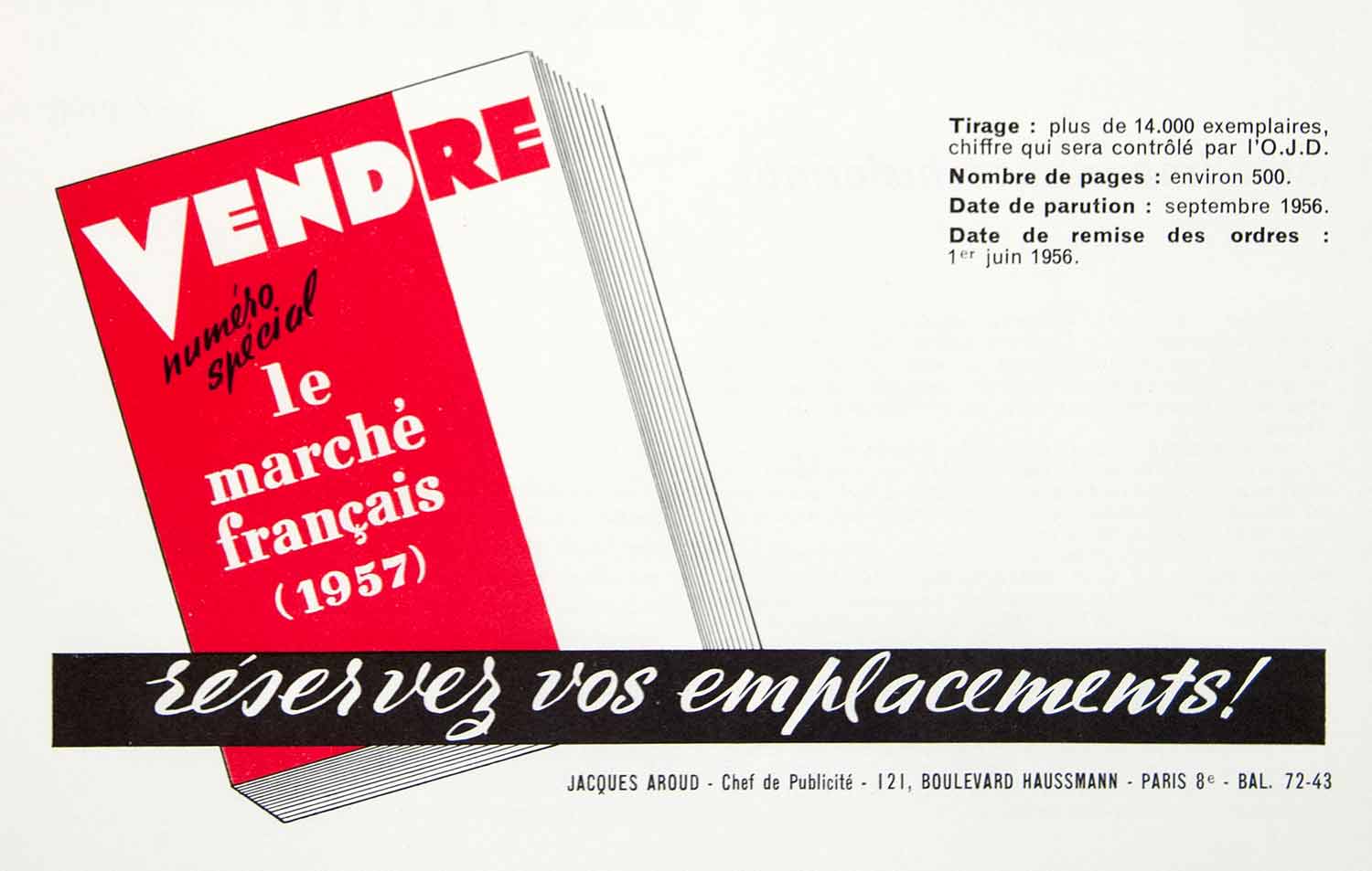 1956 Ad Vendre Special Issue French Reservation Pre-Order Vintage Fifties VEN6