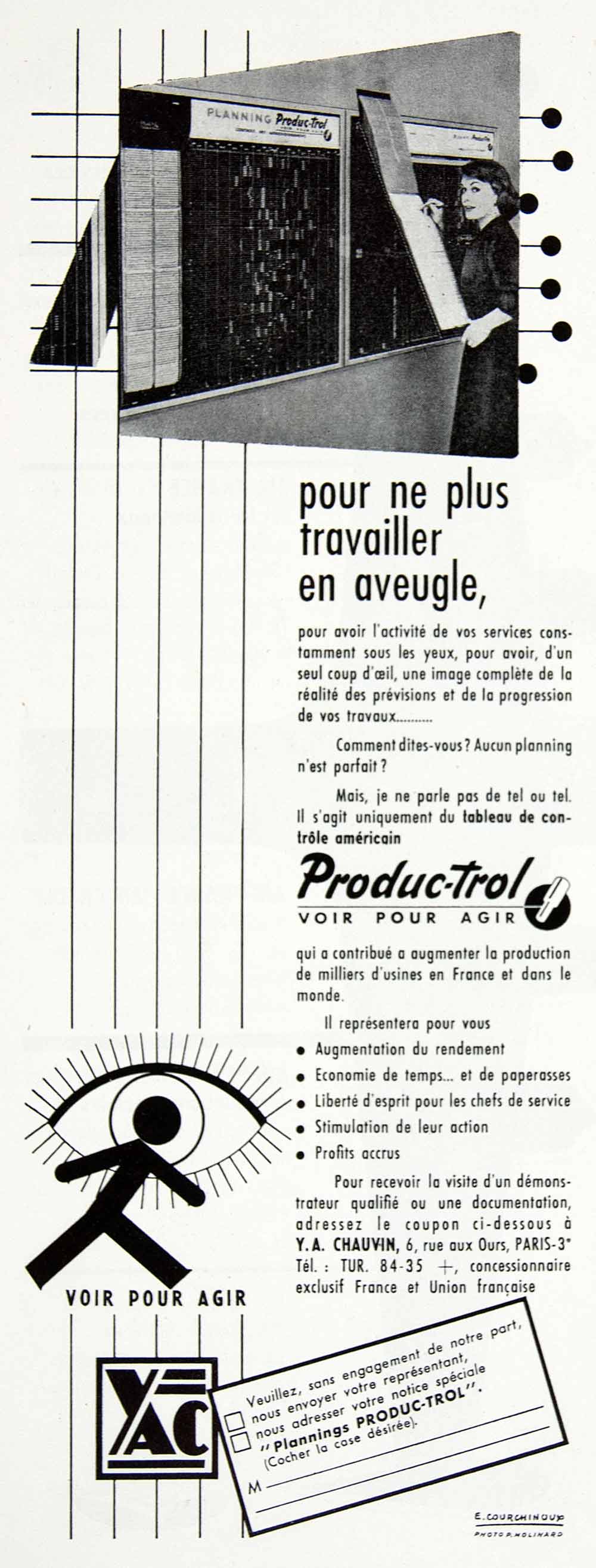 1956 Ad Produc-Trol Y.A. Chauvin YAC Organizational Board Fifties French VEN6
