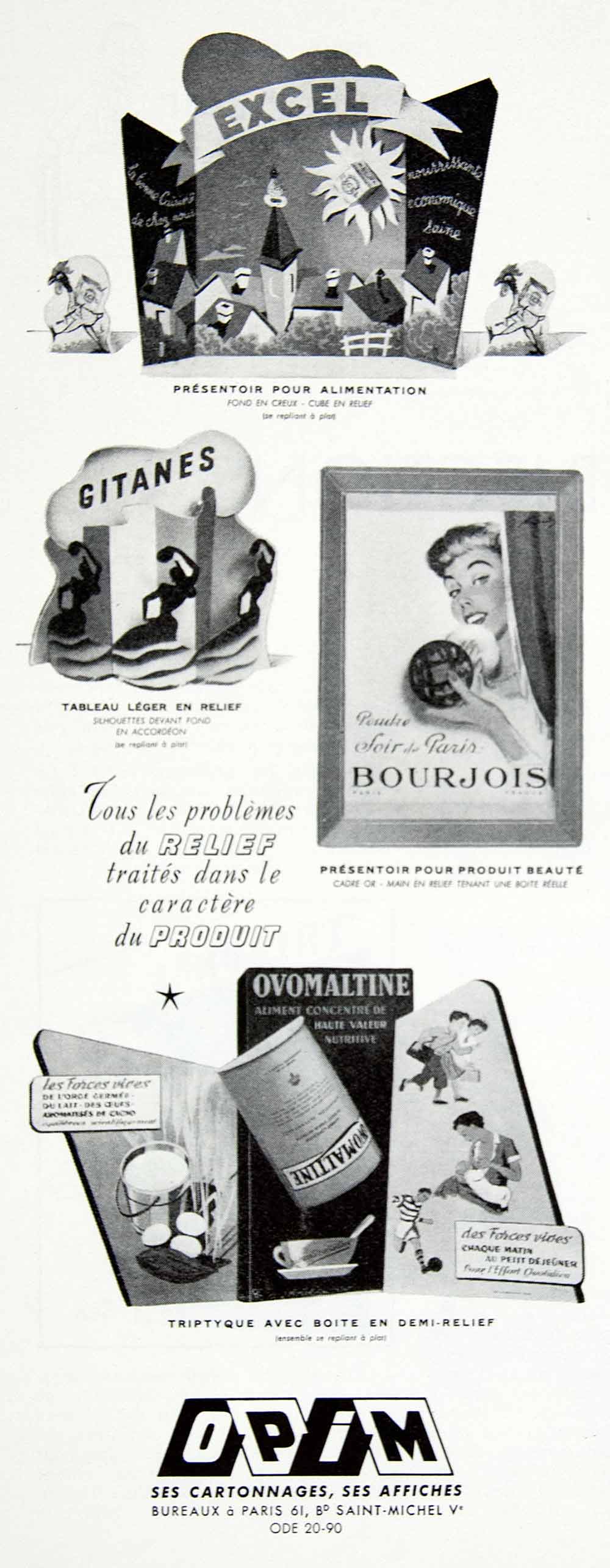 1956 Ad OPIM Cardboard Marketing Displays Excel Gitane Boujois Ovomaltine VEN6