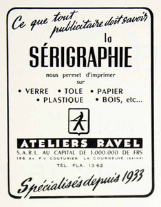 1956 Ad Ateliers Ravel French Multi-Surface Printing Firm Fifties VEN6