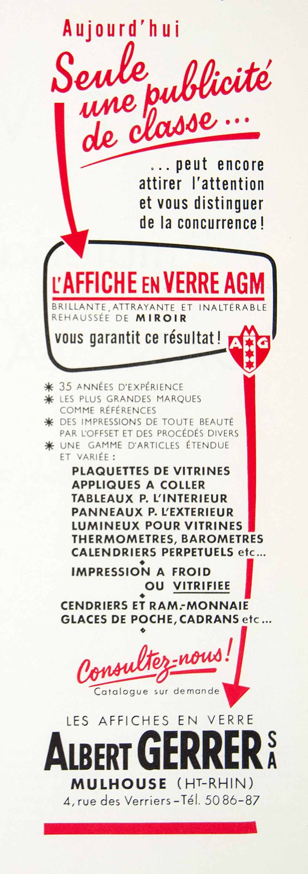 1956 Ad Albert Gerrer Mulhouse Glass Advertising Displays French Vintage VEN6