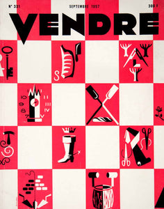 1957 Lithograph Cover Ducordeau Vendre Checkers Key Clock Oar Tailor VEN7