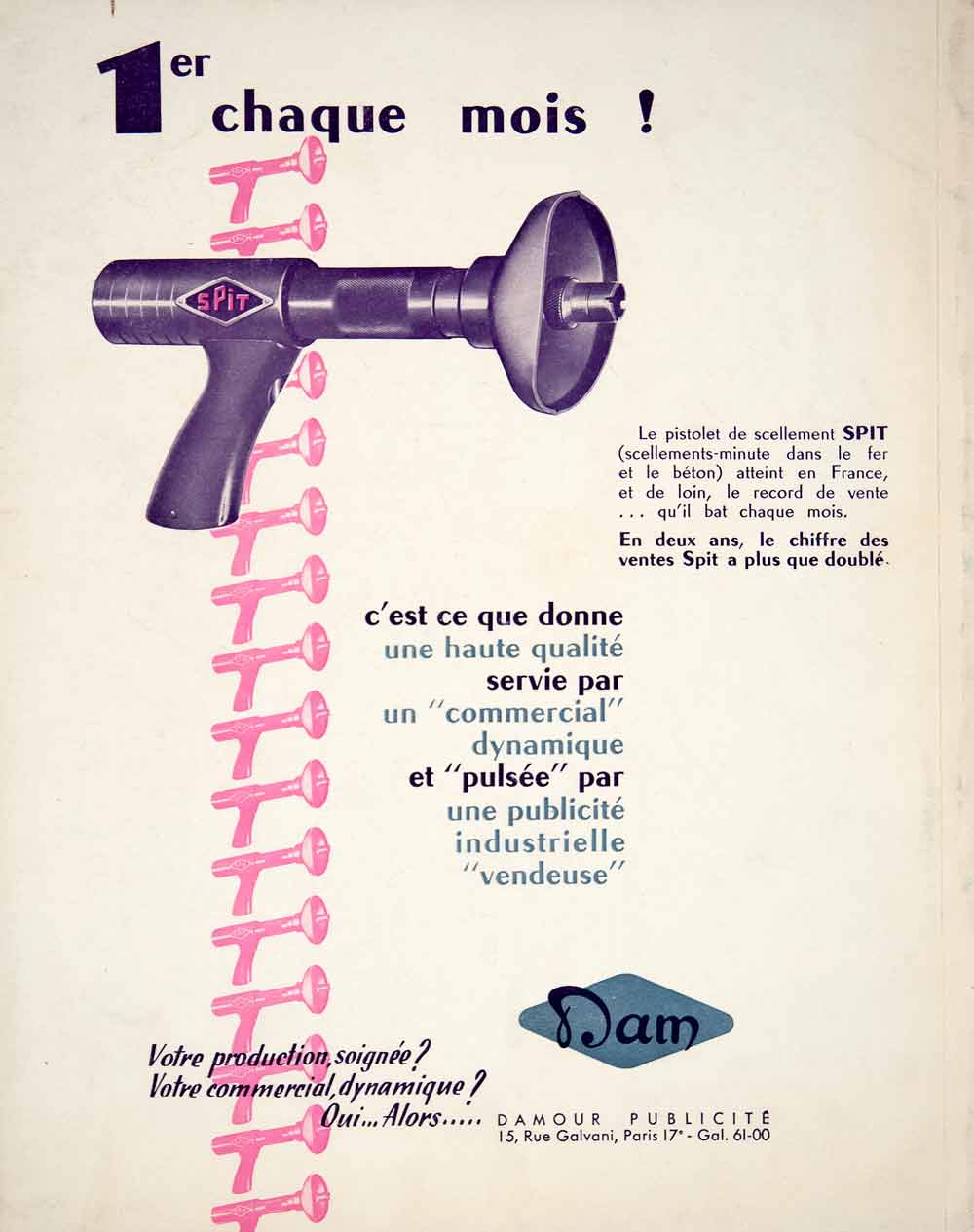 1957 Lithograph Ad Spit Sealing Gun Damour Publicite 15 Rue Galvani Paris VEN7